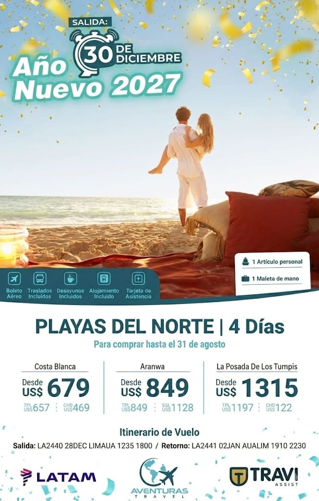 Año Nuevo 2027 en Playas del Norte - 4 Días